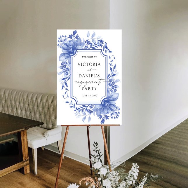 Blue Porcelain Floral Engagement Party Foam Board (Creator Uploaded)