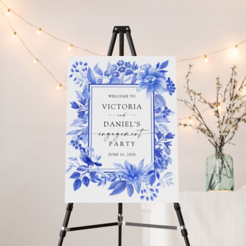 Blue Porcelain Floral Engagement Party Foam Board