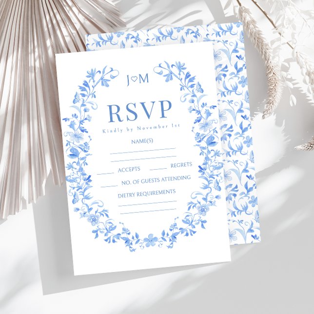 Blue porcelain floral folk wedding RSVP cards (Creator Uploaded)