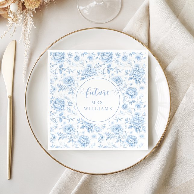 Blue Porcelain Floral Future Mrs Bridal Shower Napkins (Creator Uploaded)