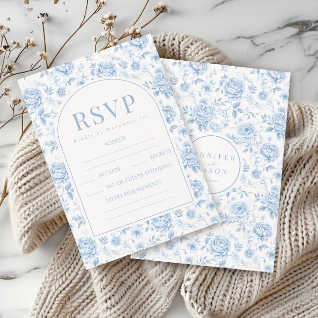 Blue Porcelain Floral Garden Wedding RSVP Cards (Creator Uploaded)