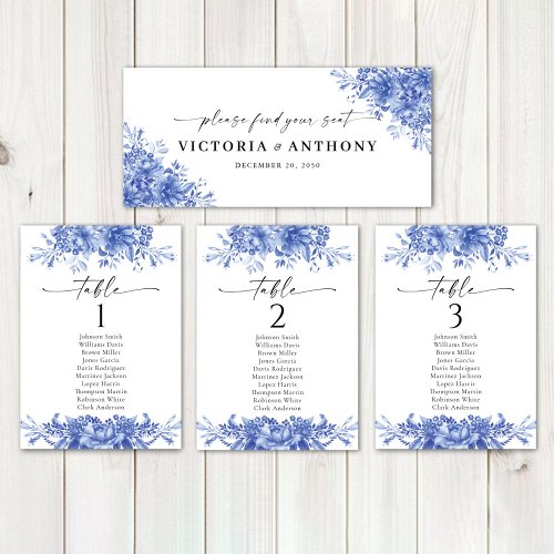 Blue Porcelain Floral Wedding Head Table Sign