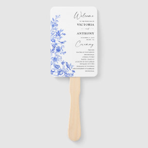 Blue Porcelain Floral Wedding Program Hand Fan