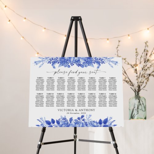 Blue Porcelain Floral Wedding Seating Chart Foam Board