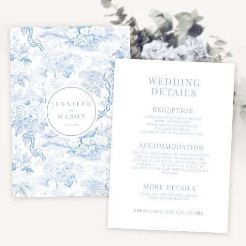 Blue porcelain modern floral wedding details cards