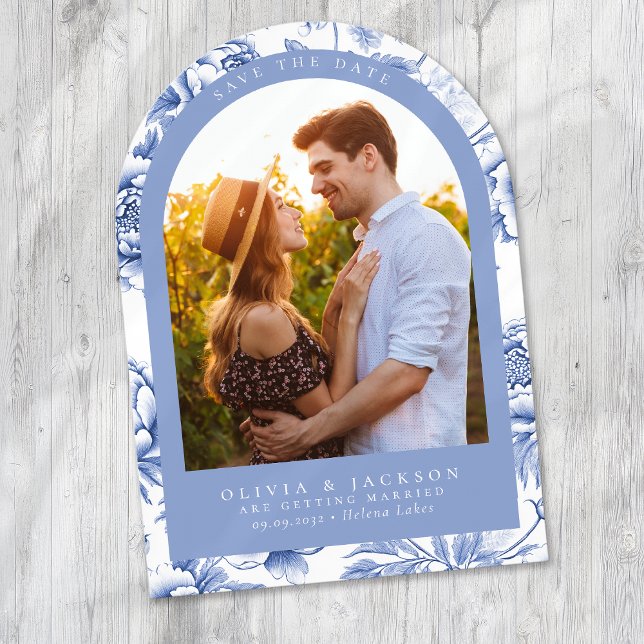 Blue Porcelain Toile Floral Wedding Save The Date (Creator Uploaded)