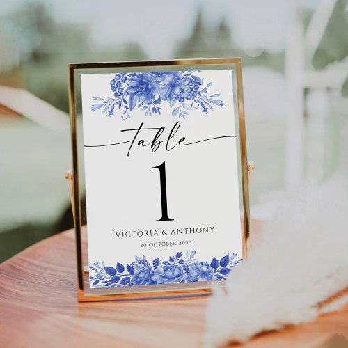 Blue Porcelain Wedding Table Number