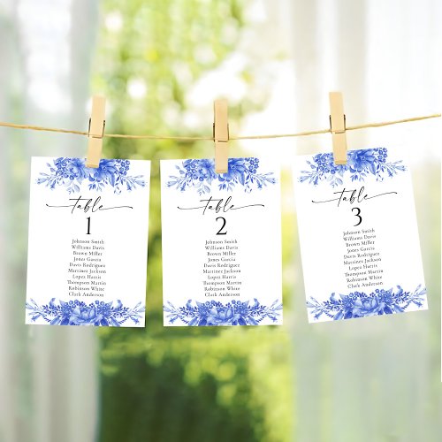 Blue Porcelain Wedding Table Seating Chart Cards