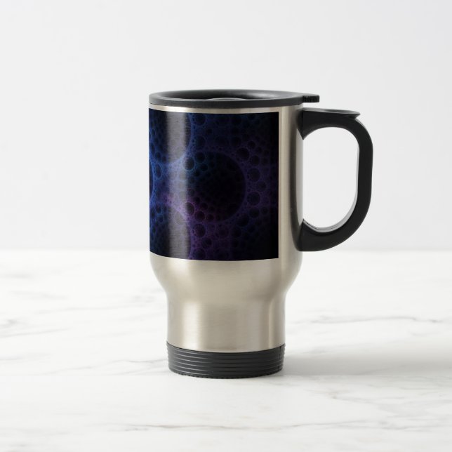 Blue Porous Fractal Pattern Travel Mug (Right)