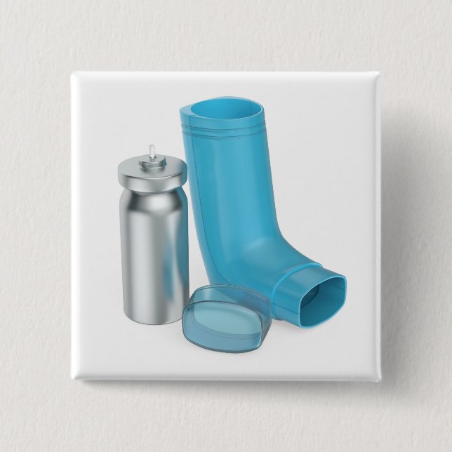 Blue portable asthma inhaler device button (Front)