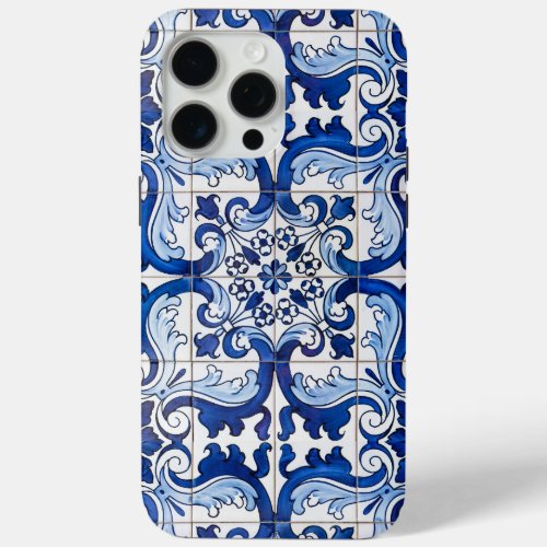 Blue Portuguese Azulejo Glazed Tile Pattern iPhone 15 Pro Max Case