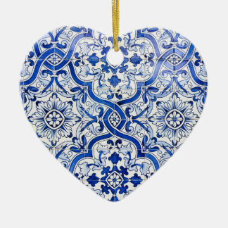 Blue Portuguese Azulejo Heart Christmas Ornament