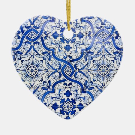 Blue Portuguese Azulejo Heart Christmas Ornament