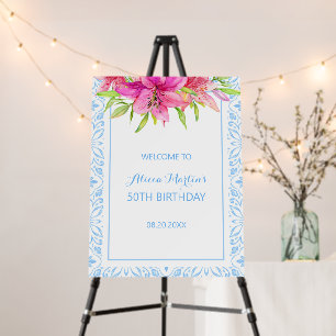 Blue Portuguese Azulejo Lily Any Age Birthday Foam Board