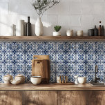 Blue Portuguese Azulejo Style Kitchen Backsplash Ceramic Tile<br><div class="desc">Beautiful blue and white Mediterranean tiles inspired by Portuguese Azulejo patterns, featuring an original illustration of elegant flowers and nature motifs. With its modern yet classic and rustic design with intricate details, these tiles are perfect as kitchen backsplash or accent walls in a dining room. Bring timeless sophistication to your...</div>