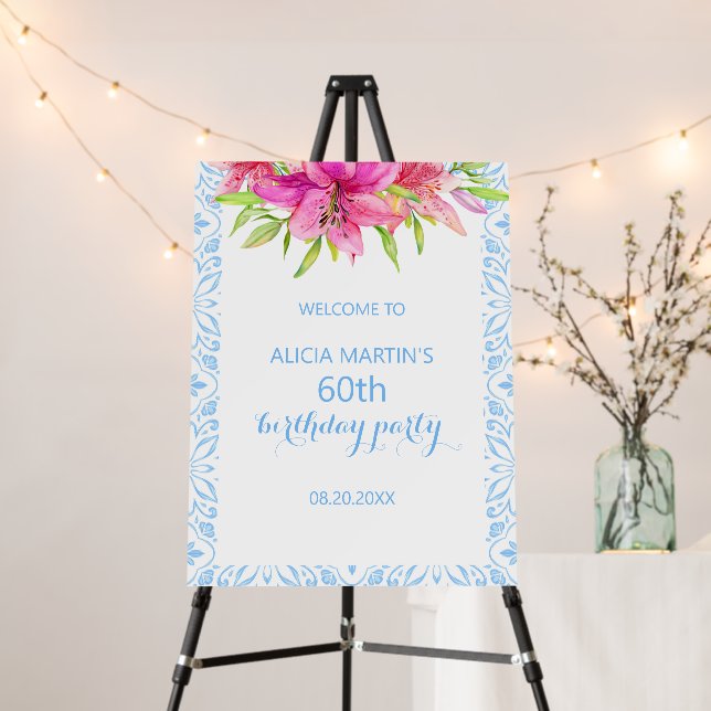 Blue Portuguese Azulejo Tiles Lily Birthday Foam Board (In Situ (Stand))