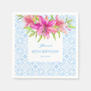 Blue Portuguese Azulejo Tiles Lily Birthday Napkins