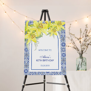 Blue Portuguese Azulejo Yellow Lily Birthday  Foam Board