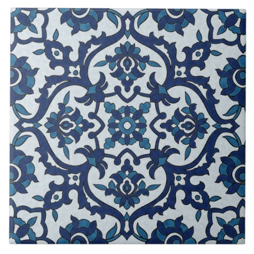Blue Portuguese Azulejos Floral Tile Pattern