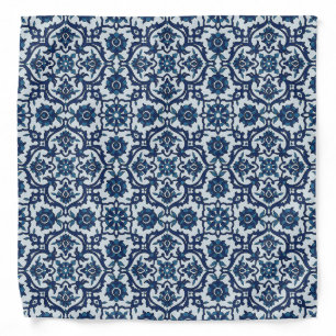 Blue Portuguese Azulejos Floral Tile Pattern Bandana