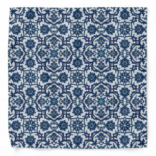 Blue Portuguese Azulejos Floral Tile Pattern Bandana
