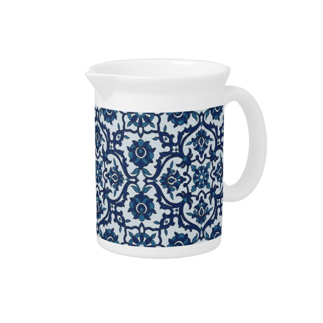 Blue Portuguese Azulejos Floral Tile Pattern Beverage Pitcher (Right)