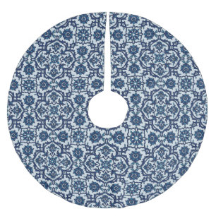 Blue Portuguese Azulejos Floral Tile Pattern Brushed Polyester Tree Skirt