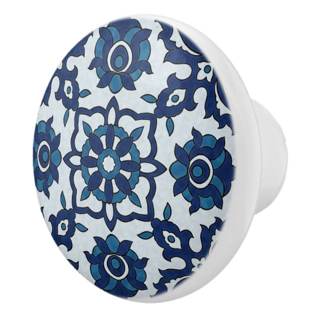 Blue Portuguese Azulejos Floral Tile Pattern Ceramic Knob (Right)