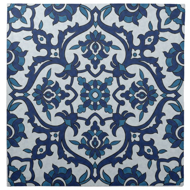 Blue Portuguese Azulejos Floral Tile Pattern Cloth Napkin (Front)