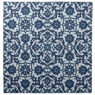 Blue Portuguese Azulejos Floral Tile Pattern Cloth Napkin