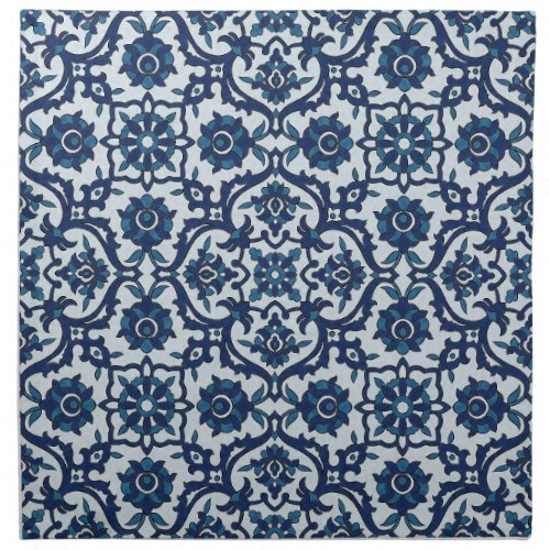 Blue Portuguese Azulejos Floral Tile Pattern Cloth Napkin