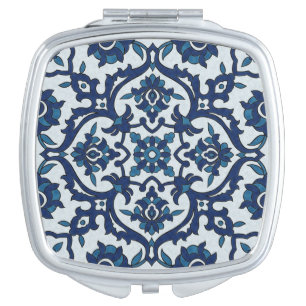 Blue Portuguese Azulejos Floral Tile Pattern Compact Mirror