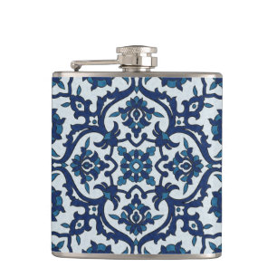 Blue Portuguese Azulejos Floral Tile Pattern Flask