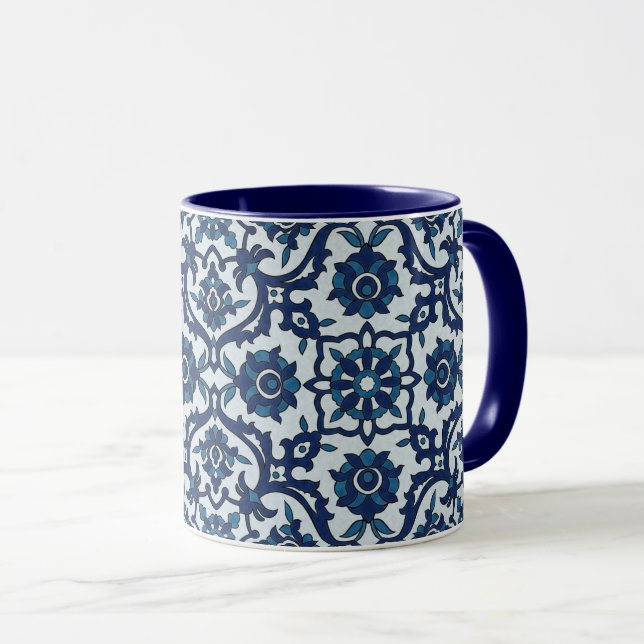 Blue Portuguese Azulejos Floral Tile Pattern Mug (Front Right)