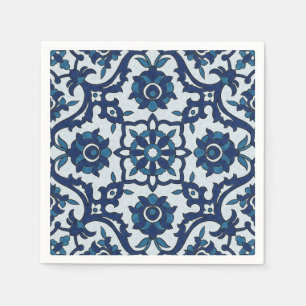 Blue Portuguese Azulejos Floral Tile Pattern Napkins