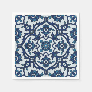 Blue Portuguese Azulejos Floral Tile Pattern Napkins