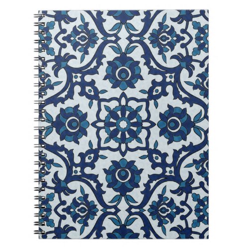 Blue Portuguese Azulejos Floral Tile Pattern Notebook