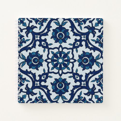 Blue Portuguese Azulejos Floral Tile Pattern Notebook