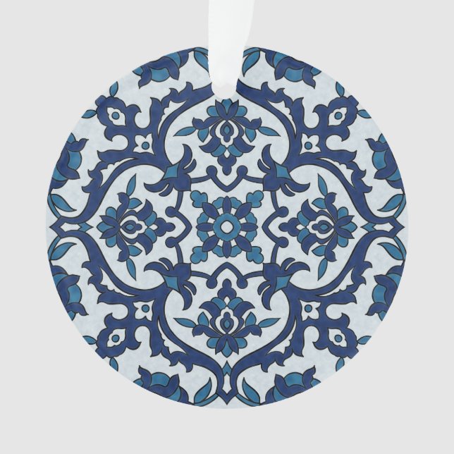 Blue Portuguese Azulejos Floral Tile Pattern Ornament (Front)