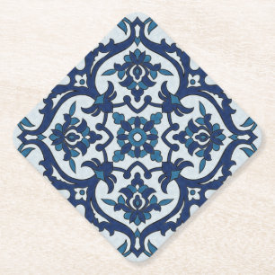 Blue Portuguese Azulejos Floral Tile Pattern Paper Coaster