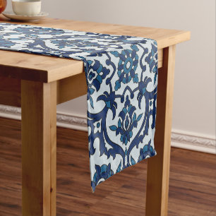 Blue Portuguese Azulejos Floral Tile Pattern Short Table Runner