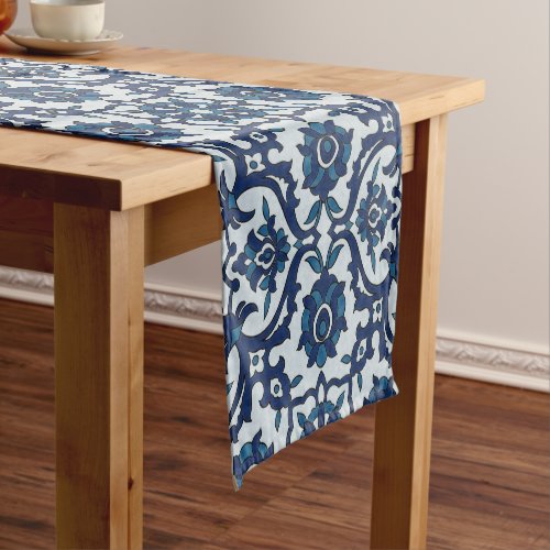 Blue Portuguese Azulejos Floral Tile Pattern Short Table Runner