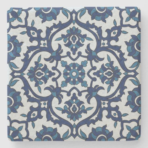 Blue Portuguese Azulejos Floral Tile Pattern Stone Coaster