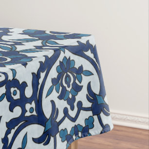 Blue Portuguese Azulejos Floral Tile Pattern Tablecloth