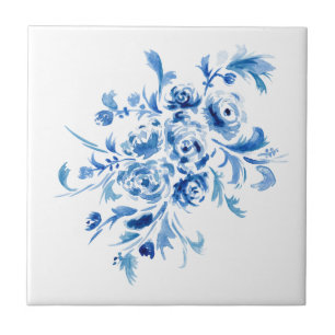 Blue Portuguese Floral Pattern Ceramic Tile
