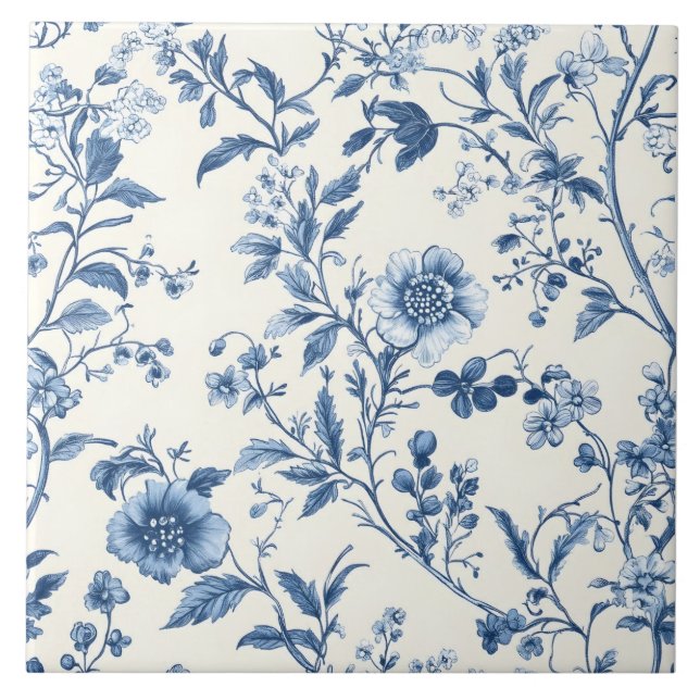 Blue Portuguese Floral Pattern Ceramic Tile (Front)
