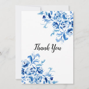 Blue Portuguese Floral Pattern Thank You Card