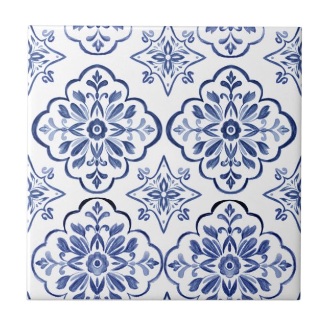Blue Portuguese Mediterranean Azulejo Decorative  Ceramic Tile (Front)