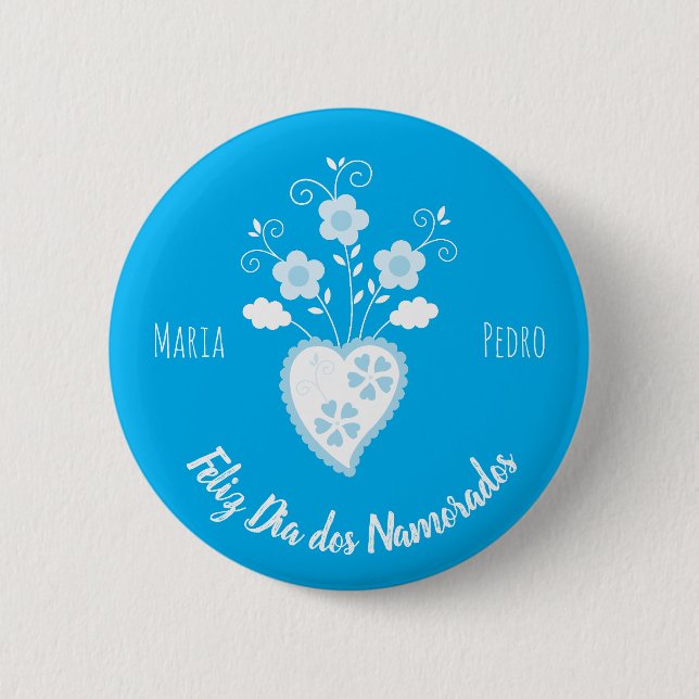 Blue Portuguese romantic heart Button (Front)