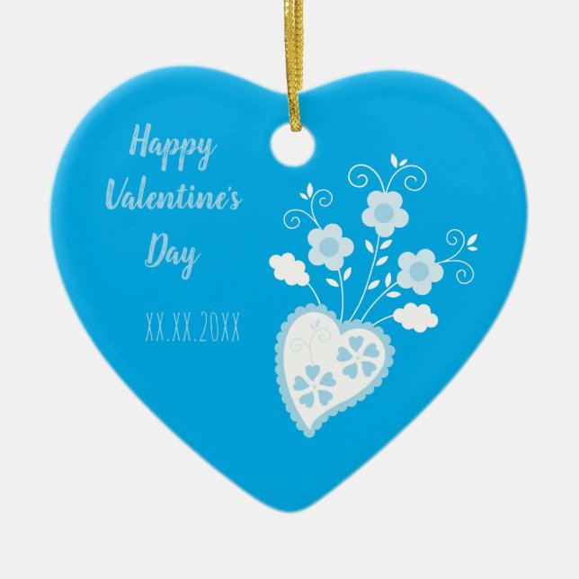 Blue Portuguese romantic heart Ceramic Ornament (Front)